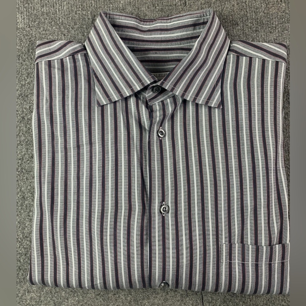 PAL Zileri Mens 100% Cotton Made In Italy Long Sleeve Dress Shirt Size 44-17.5